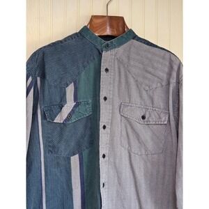 Vintage Plains Western Wear Shirt Mens 2XL Multicolor Colorblock Band Collar 90s